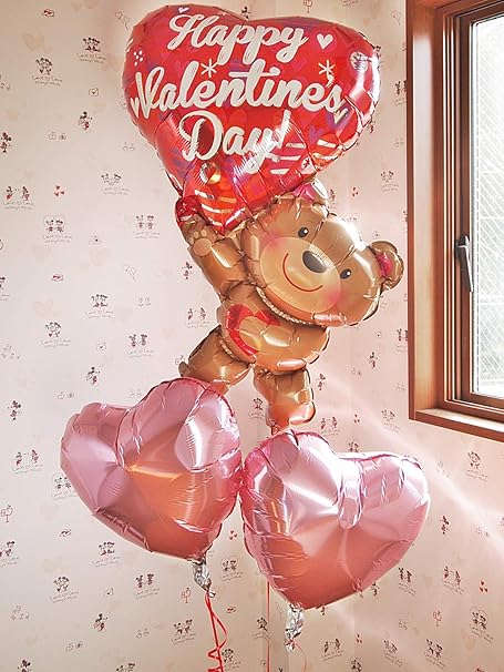 Amazon バレンタインギフト バルーンギフト電報 特大バルーン ハートバルーン 風船 チョコレート付き ヘリウムガス付き バルーンギフト バルーン電報 ヘリウムバルーン ベアホールディングハーツ ピンク ラブリーなハートバルーン テディベア お急ぎ便可能 ベア