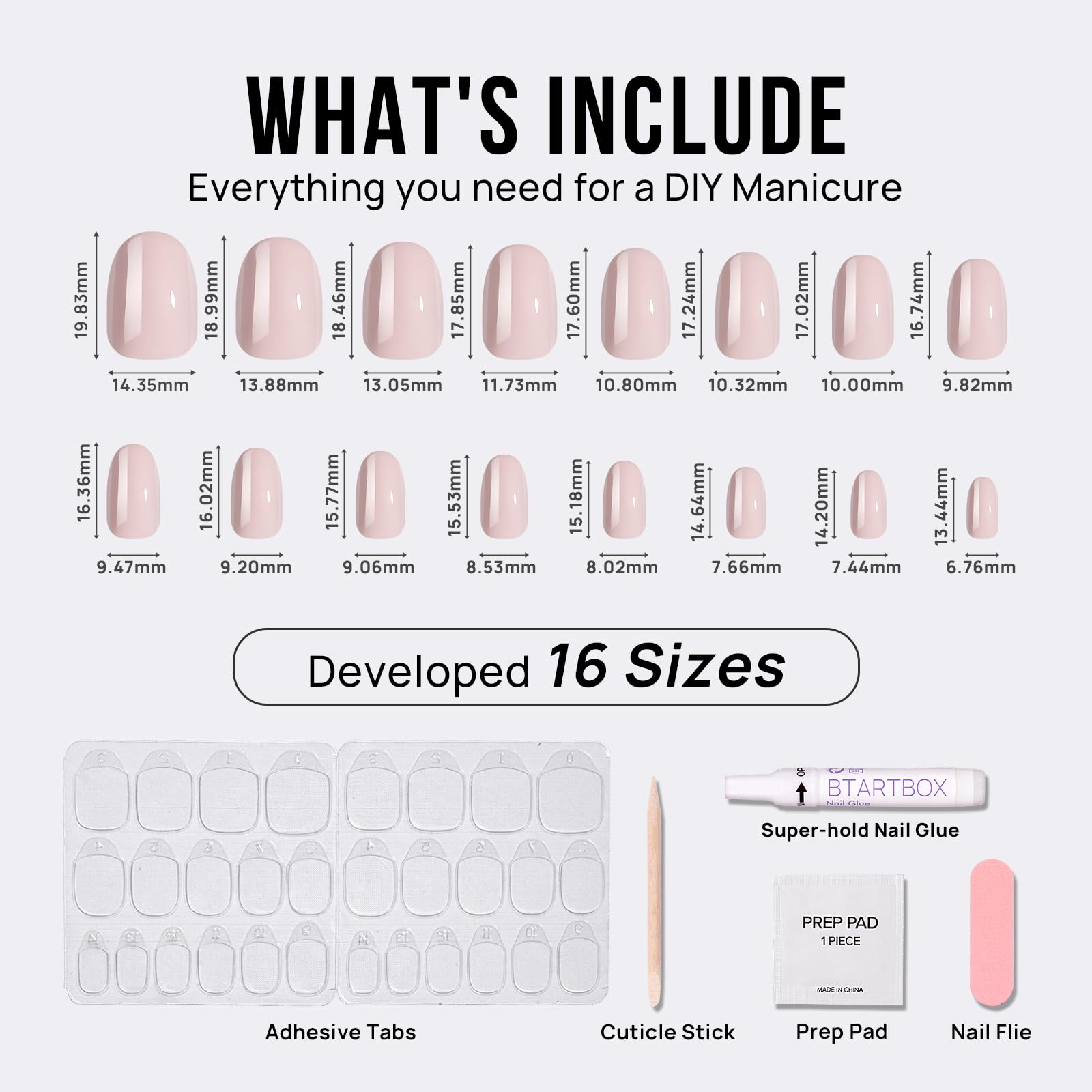 BTArtbox Press On Nails Oval - Soft Gel Press on Nails Oval Nails Fake Nail with Nail Glue, Fit Perfectly, Reusable Glue On Nails in 16 Sizes, Taro Milkshake - Image 5