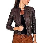 D DOLLY LAMB Women's Lambskin Leather Moto Biker Jacket - Winter Wear - Brown(01) - X-Large