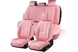 HOMOSTARRY Pink Leather Car Seat Cover Full Set with Lumbar Support, Waterproof Auto Seat Protector Airbag Compatible, Vehicl