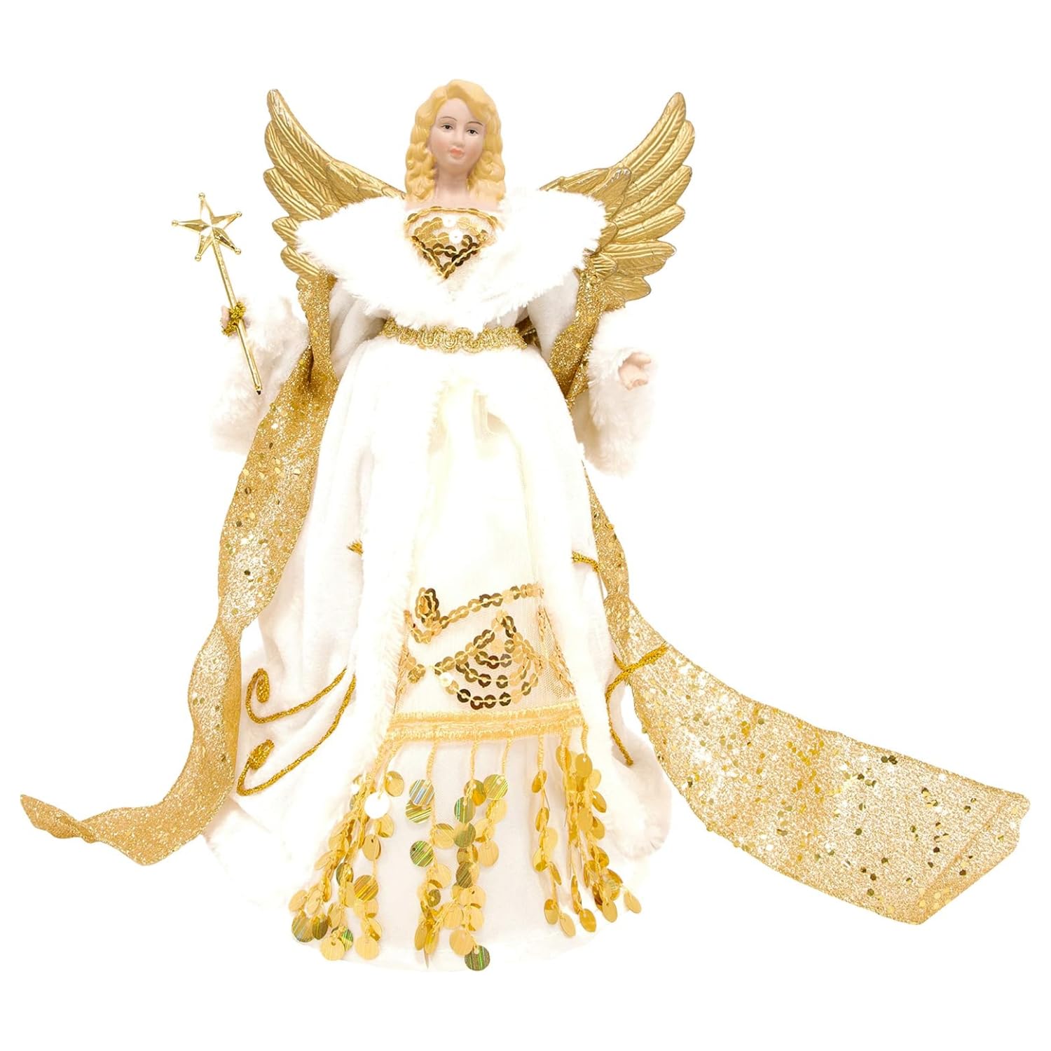 The Christmas Workshop 82050 Angel Christmas Tree Topper / 12” Tall/Gold & Cream Coloured/Indoor Christmas Decoration