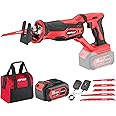 POPULO Cordless Reciprocating Saw, 4.0Ah 20V MAX Battery Power Saw, Electric Reciprocating Saws for Wood, Trees, Metal, or PVC Pipe Cutting, Cordless Saw with Battery, Fast Charger, and Bag