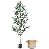 ZOES HOMDECO Faux Olive Tree 6ft, Olive Trees Artificial Indoor with Planter and Basket, Tall Fake Tree with Realistic Leaves and Fruits for Home Living Room Bedroom Outdoor Decor
