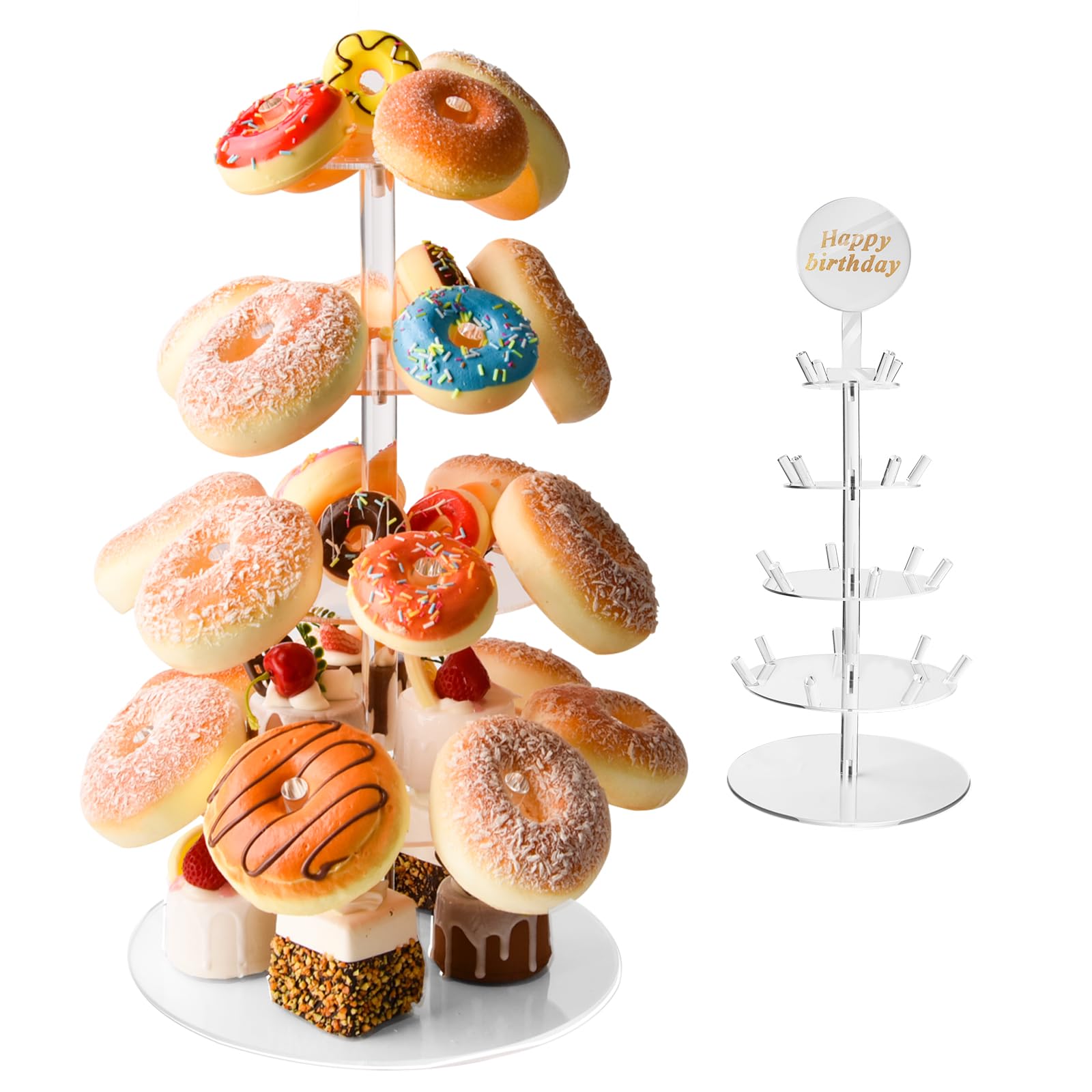 Photo 1 of 4 Tier Acrylic Donut Stand with 22 Pegs, Dessert Table Display for Doughnuts, Bagels, Cupcakes, Donut Tower Stand for Birthday Wedding Party Baby Shower Christmas 9.84 x 16.93in