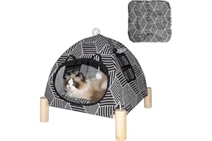 Pozico 2 in 1 Cat Bed Tent Wooden Frame Cat Teepee Cat Hammock, Quick Assembly and Disassembly, Portable Indoor/Outdoor Pet Dog Tent House for Cats Puppies Small Animals:Black Diamond Tent