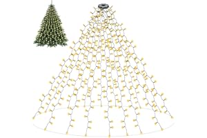 ACODO Christmas Lights,Bright Led Christmas Tree Lights for Outdoor &Indoor 6.6FT 10 Lines 300LED 8 Modes Memory Timer Waterproof Xmas Decorations String Lights for 6ft-8ft Tree-Warm White