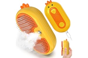 FREEFA Cat Steam Brush, 3 In 1 Self-Cleaning Steam Cat Brush for Shedding with Release Button, Cat Deshedding Hair Brush with Steam for Long & Short Haired Cats and Dogs, Removes Tangled and Loose Hair