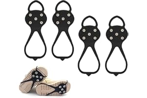 2 Pairs Ice Cleats for Shoes Boots, Anti-Slip Crampons Traction Grips with 5 Steel Spikes Durable Silicone for Winter Walking