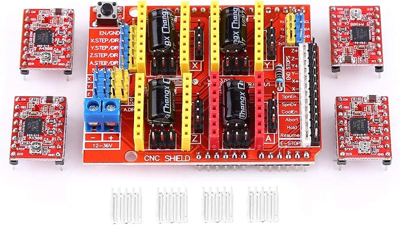 Fdit CNC Shield Expansion Plate 4x A4988 Heatsink Stepper Motor Controller 3D