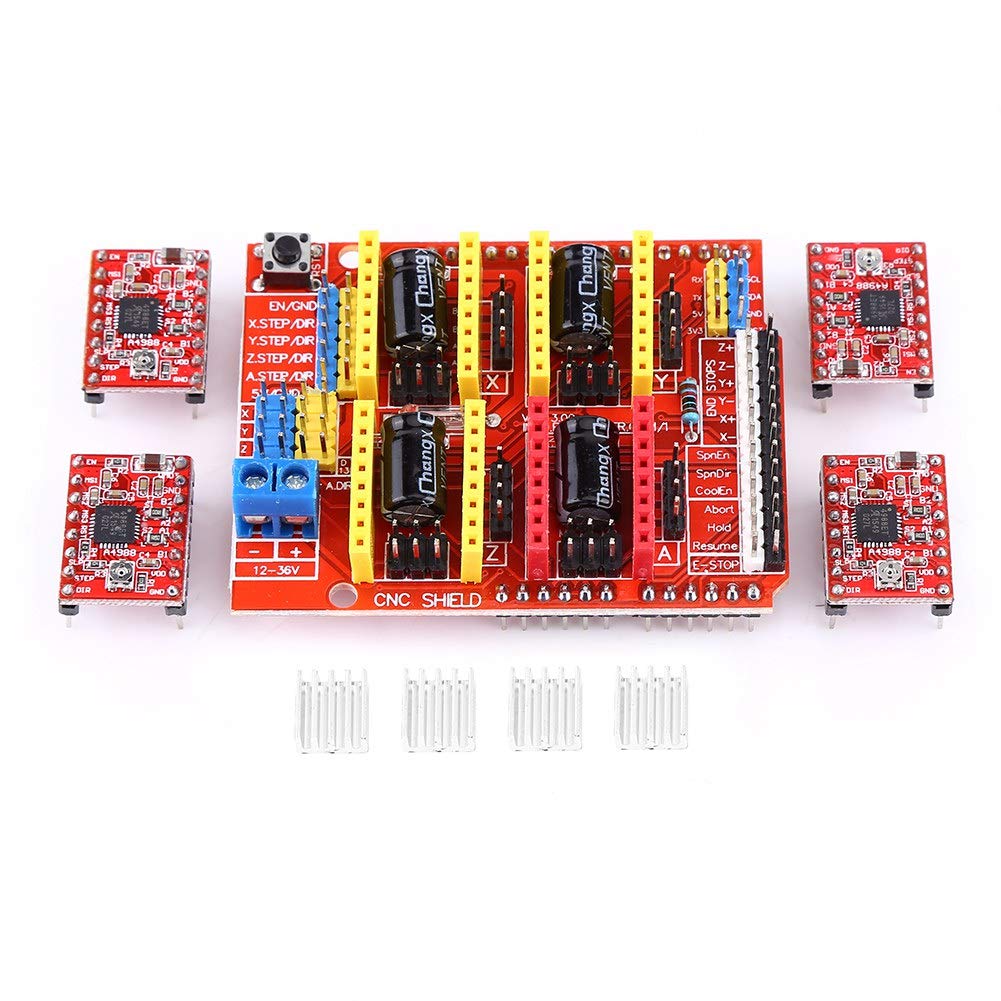 CNC Expansion Board, Akozon CNC Shield Expansion Board + 4Pcs A4988 Stepper Motor Driver With Heatsink for Engraver 3D Printer Kits Engraving Machine