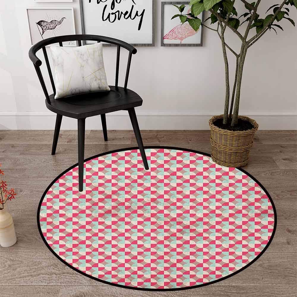 Geometric Natural Fiber Area Rug 35" Round, Multicolor, Retro Tile