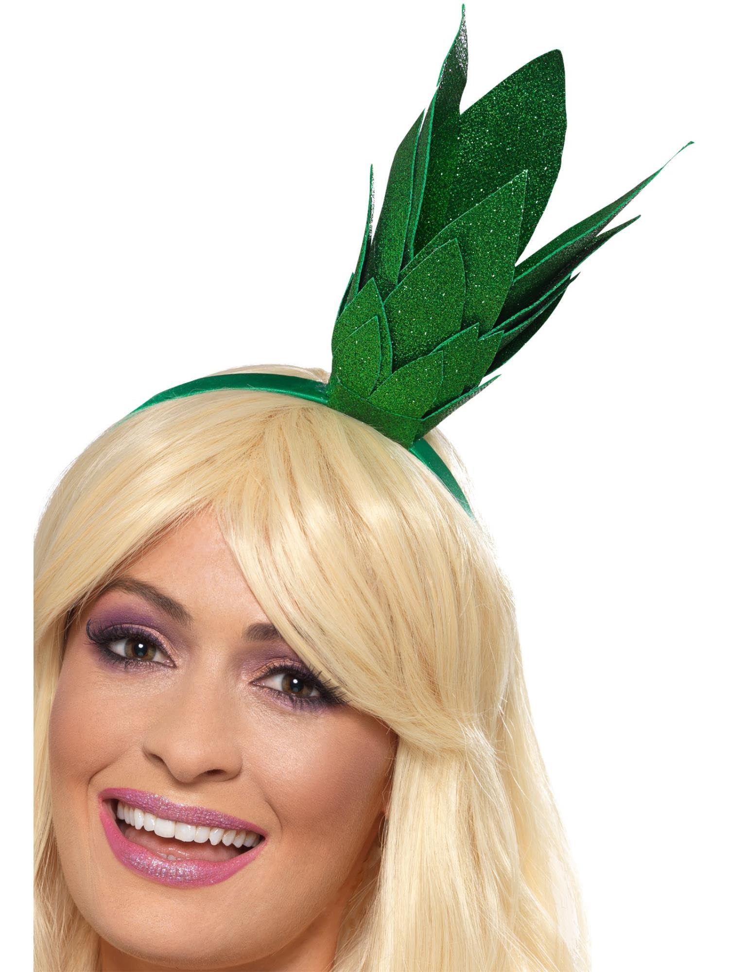Smiffys Pineapple Stalk Glitter Headband, Green, Funny Fancy Dress, Adult Dress Up Accessories