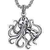 Lattd Octopus Necklace 925 Sterling Silver Octopus Pendant Jewelry for Men, w/Stainless Steel Chain 22''+2''