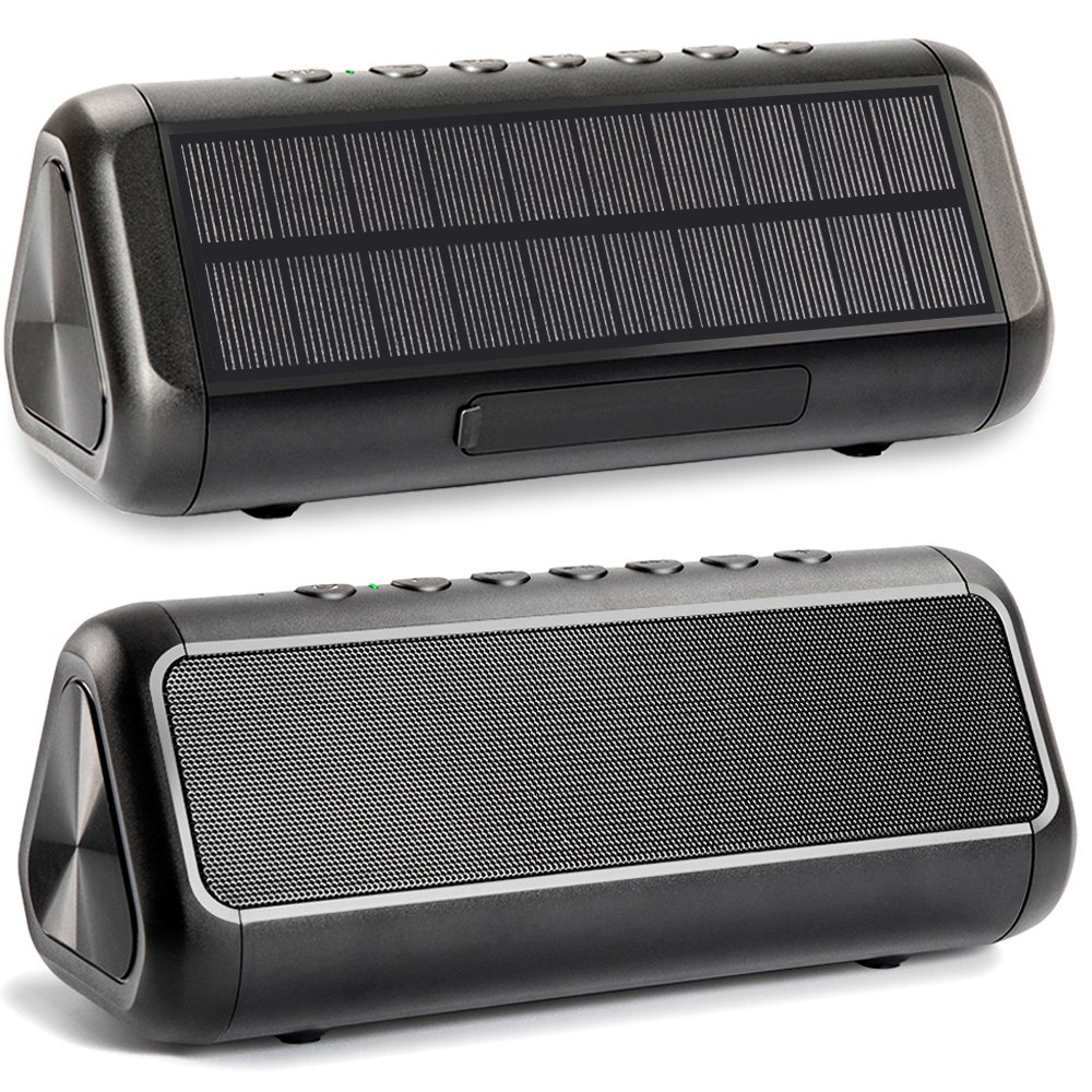 Solar Bluetooth Speaker, Friengood IPX6 Waterproof Portable Wireless Speaker with 30+ Hours Playtime, Bluetooth 4.2 Speaker Built-in 5000mAh Power Bank for Indoor & Outdoor Activities-Black by Friengood