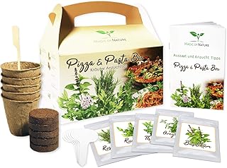 Magic of Nature Pizza/Pasta Box - Kräuter Anzuchtset - Perfektes Geschenk - Zum Selberzüchten - Kinderleichte Handhabung - 5 typische Pizza und Pasta Kräuter - Hohe Keimrate