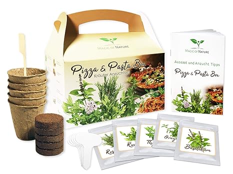 Pizza & Pasta Box - Kräuter Anzuchtset - zum Selberzüchten oder zum Verschenken - eine originelle Geschenkidee für praktisch 