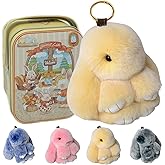 Chicaressence Bunny Keychain with Tin,Bunny Handmade Soft Pompom Charms,Fluffy Keychain Accessories for Womens