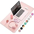 Dual-Sided Multifunctional Desk Pad, Waterproof Desk Blotter Protector, Leather Desk Wrting Mat Mouse Pad (31.5" x 15.7", Pink)