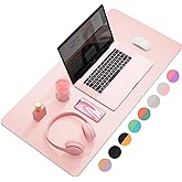 YSAGI Dual-Sided Desk Pad Protector, Desk Mat with Non-Slip - Waterproof PU Leather Office Desk Blotter for Mouse, Keyboard, Writing,31.5" x 15.7",Pink