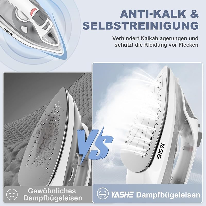 2300W Dampfbügeleisen mit Schnell Aufheizender Antihaft Bügelsohle, 300ml Wassertank, Konstante Dampfleistung 25 g/min, Dampfstoß 150 g/min, Selbstreinigung, Anti-Kalk & Tropf-Stopp-Funktion