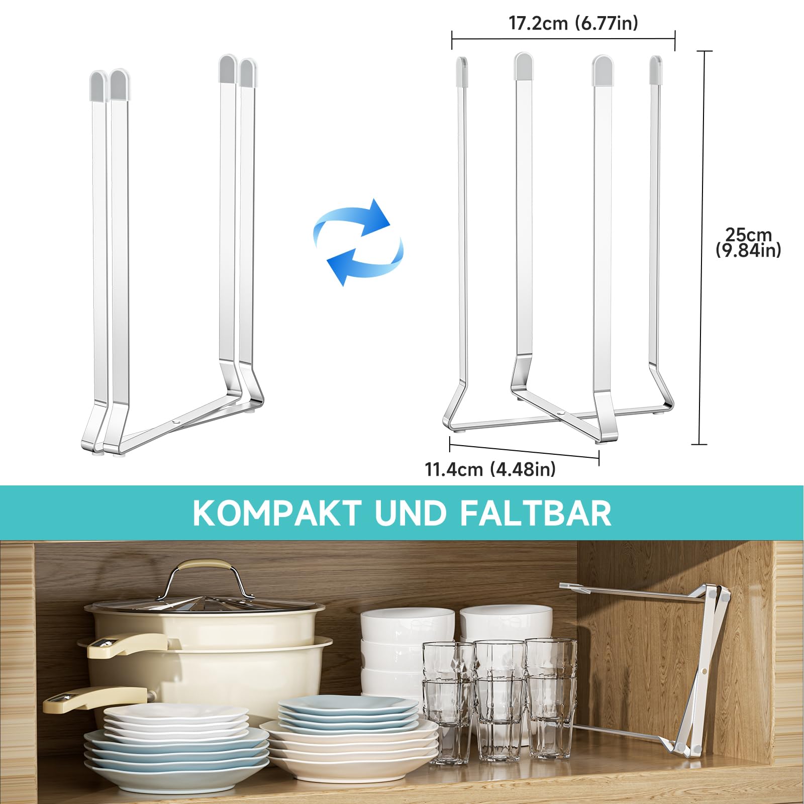 Abtropfgestell Flaschen, Flaschenhalter Küche, Faltbarer Flaschenständer zum Abtropfen, Edelstahl Babyflaschen Trockenständer,Flaschenhalter Abtropfständer, für Plastiktüten, Flaschen (1, Sliver) 4