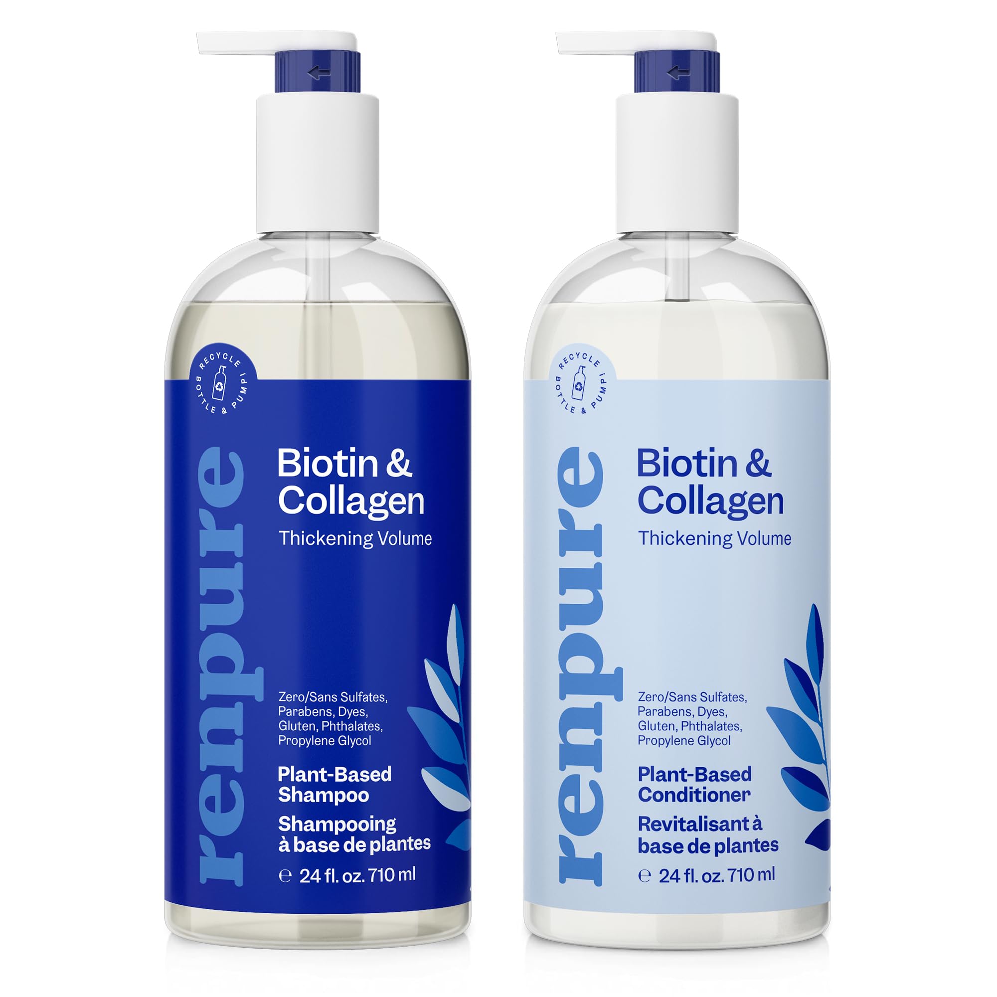 Photo 1 of Renpure Biotin & Collagen Shampoo & Conditioner Set, Plant- Based - Nutrient Infused Formulas for Fuller, Thicker Looking Hair - For Fine Hair - Vitamin B7 (Biotin) & Collagen - 24 Fl Oz each, 2 Pack