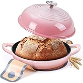 Round Bread Oven for Homemade Sourdough Bread Baking, Leonyo Enameled Cast Iron Dutch Oven Pot with Lid, 6 Quart, Pink
