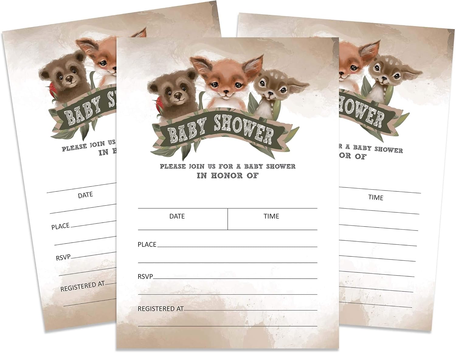 Inkdotpot 30 Fill In Style Baby Shower Invitation Cards Fox Jungle Animals Blank Invites, Invitation_card, 5 x 7 Inches