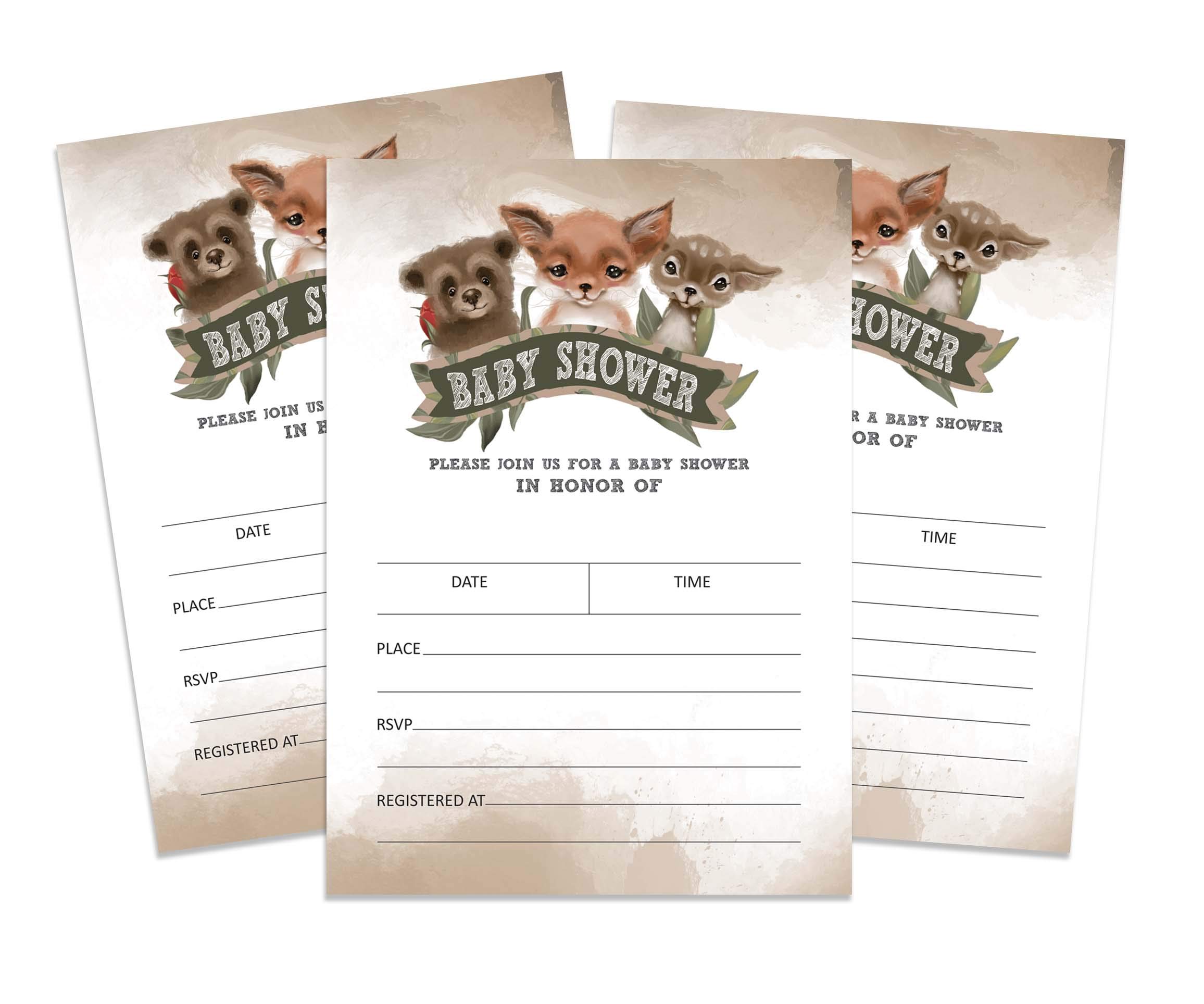 Inkdotpot 30 Fill In Style Baby Shower Invitation Cards Fox Jungle Animals Blank Invites