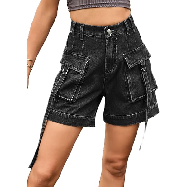 Summer High Waist Cargo Denim Shorts for Women Casual Straight