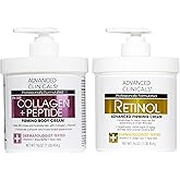 Advanced Clinicals Retinol Cream + Collagen Peptides Body Moisturizer & Face Lotion 2PC Skin Care Set | Dry Skin Body Lotion For Women & Men To Help Improve Appearance Of Crepey Skin, 2PC Bundle