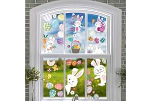 OEAGO 9 Sheets Easter Decorations Window Clings Stickers, Decor Cute Bunny Radish Eggs Butterfly Carrot Decals for Kids School Office Home Glass Decals for Easter Home Party Decorations Supplies