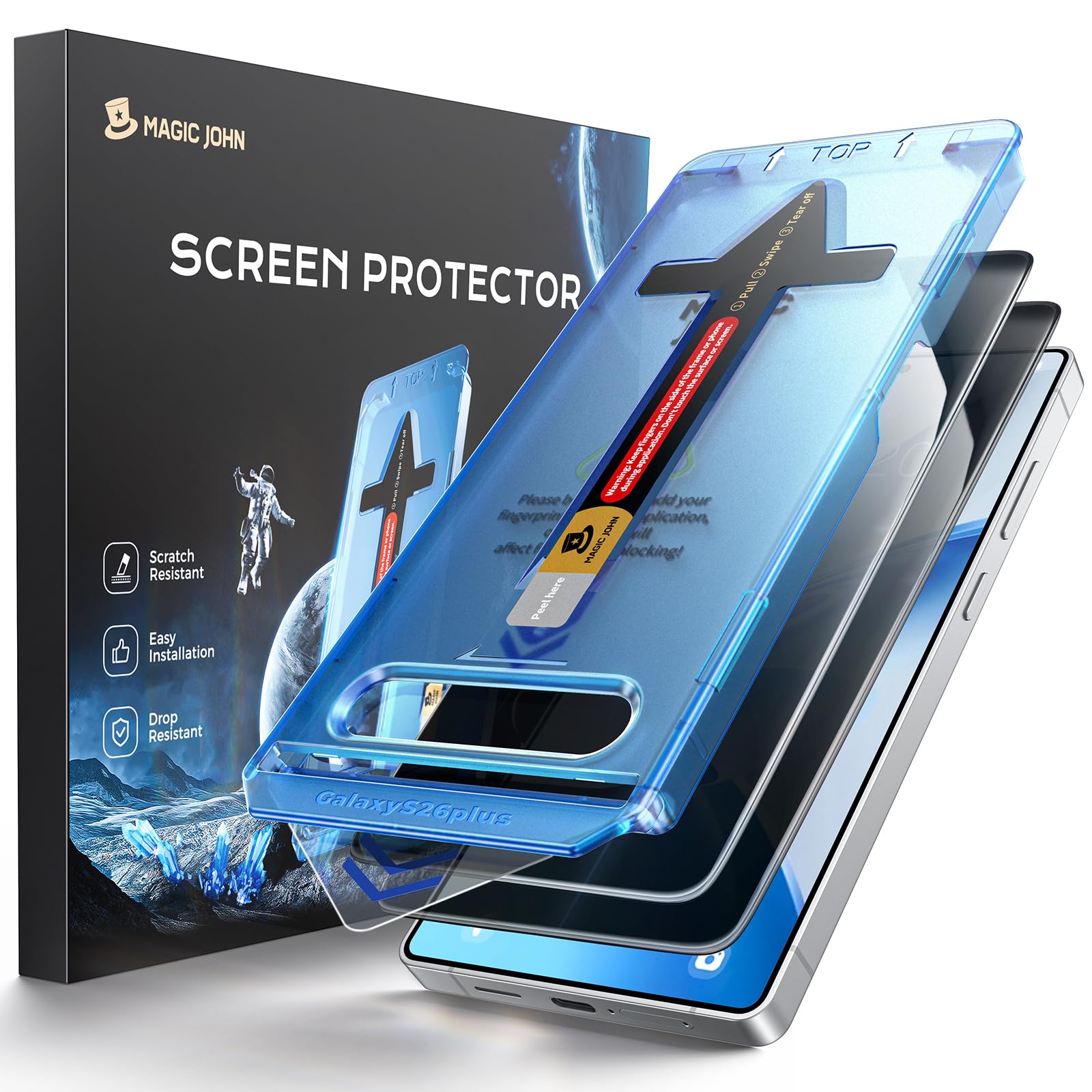 MAGIC JOHN for Samsung Galaxy S26 Plus Privacy Screen Protector 6.7inch, 28°Anti Spy, Fast Easy Installation, Tempered Glass, Fingerprint Unlock, Bubble Free, Anti-Scratch, 2 PACK
