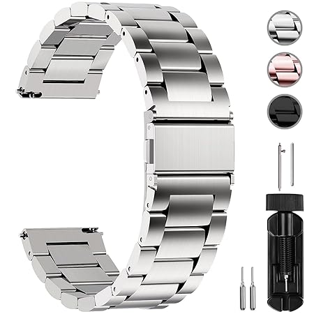 Fullmosa Uhrenarmband 22mm Edelstahl,Metall Armbänder mit Schnellverschluss für Damen&Herren, 22mm Silber