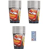 Disney Cars Birthday Party Supplies Bundle Pack includes 24 Paper Cups and 1 Dinosaur Sticker Sheet