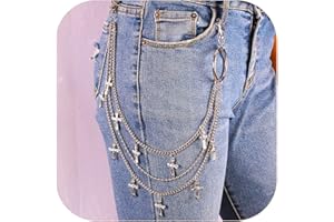 Vivian&CD Jean Chain Belt for Men&Women, Pocket Chain Goth Punk Chain Belt Chain Layered Chunky Pants Chain and Vintage Hip Hop Wallet Chain Jewelry Accessory for Women Men (crucifix)