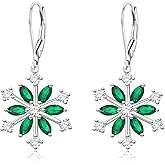 EVER FAITH Snowflake Jewerly Sterling Silver Winter Accessory Sparkle Cubic Zirconia Flower Leverback Earrings for Womens