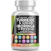 Clean Nutraceuticals Turmeric Moringa Supplement | Ginger Boswellia Saffron - Supplement for Women and Men with Ceylon Cinnamon, Tart Cherry, Quercetin Garlic Nettle Holy Basil - 1Pack