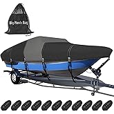 1600D+1200D V-Hull Boat Cover with 2" Wide Loops,16-18.5ft | Durable Waterproof Cover for Trailering &amp; Mooring Fits Tri-Hull, Runabout, Fish &amp; Ski Boat, Bass Boat, with Storage Bag