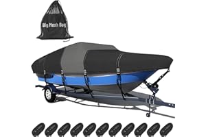 TUSZOM 1600D + 1200D Boat Cover with 2" Wide Loops for Trailering and Mooring - Ultra Durable Waterproof Fits 17-19ft Tri-Hull, V-Hull, Runabout, Fish & Ski Boat, Bass Boat, with Storage Bag