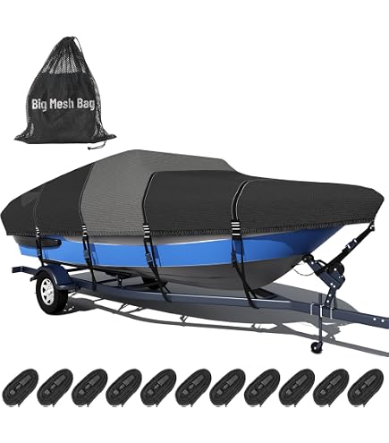 RVMasking Bootsabdeckung 1200D – Wasserdicht, Mit Spanngurten, Für Boote 4,2–4,8 M