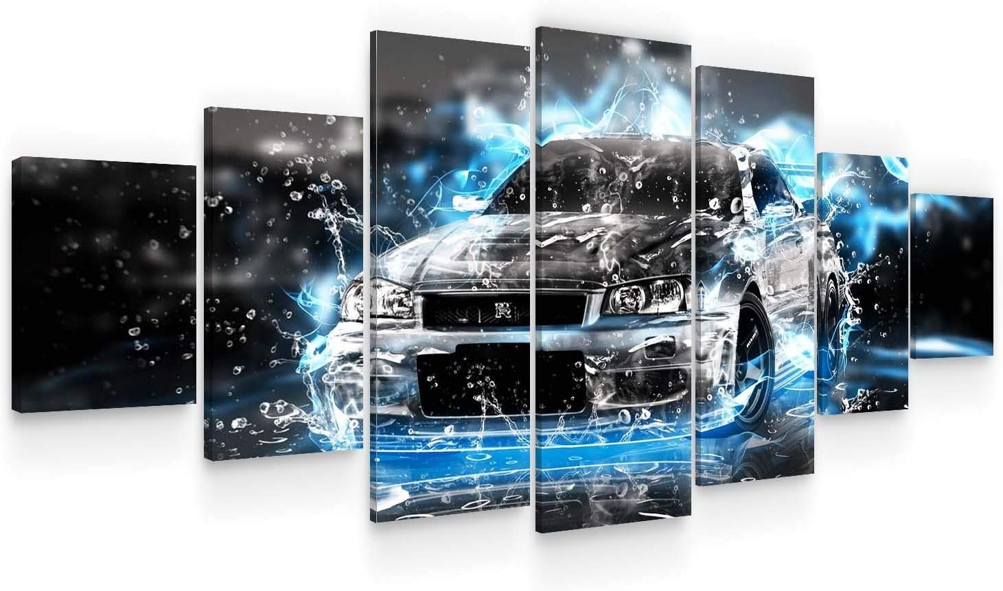 StartonightHuge Canvas Wall Art Abstract Classy Black Car - Large Framed Set of 7 40" x 95"