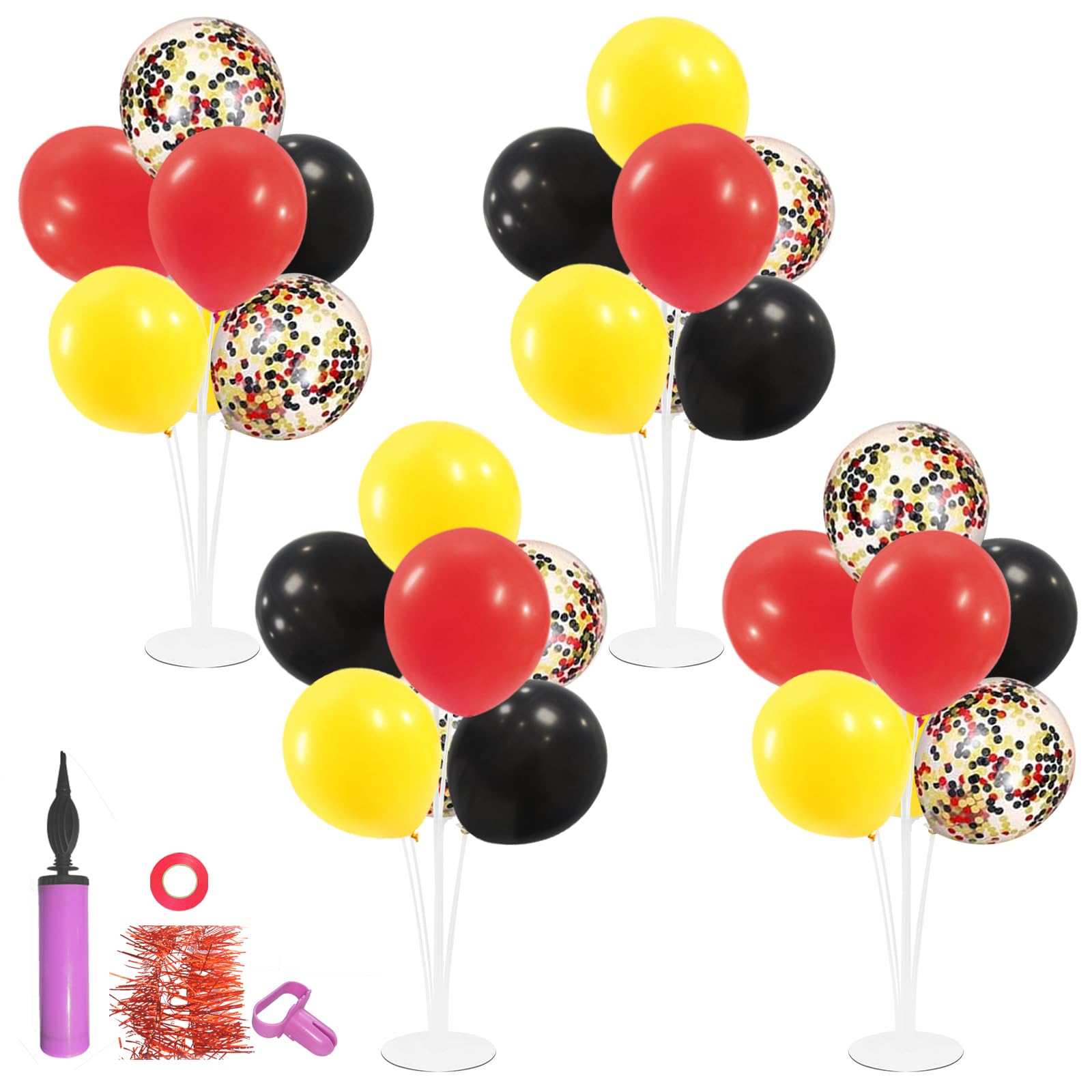 Photo 1 of ZJDHPTY Red Yellow and Black Balloon Stand Centerpiece Table Decorations for Mouse Birthday Movie Night Party Decorations(Red yellow black set4)