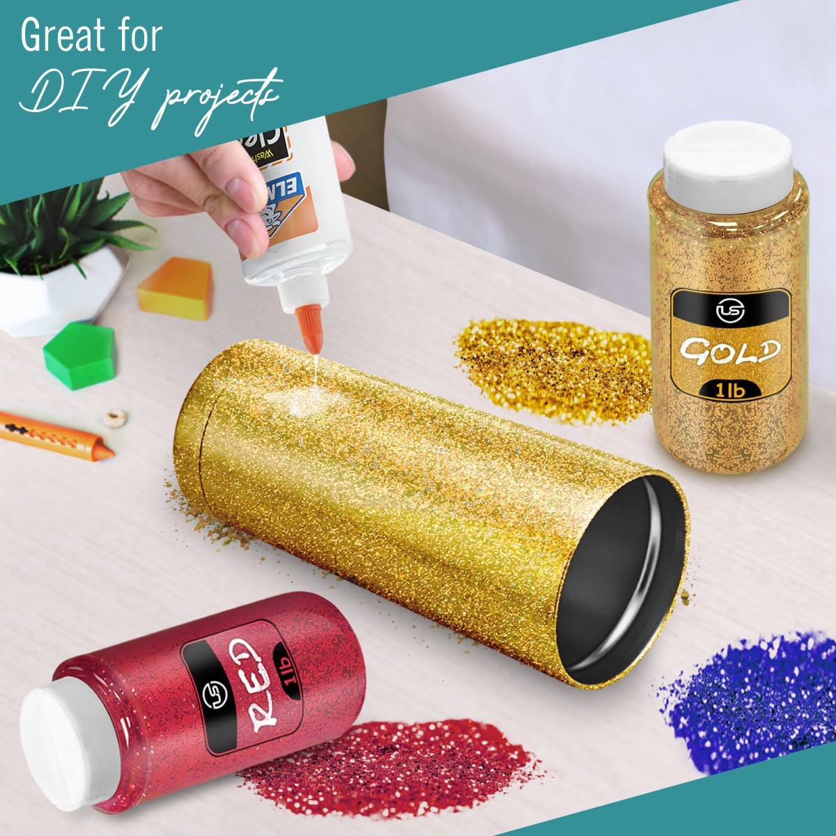 Gold Glitter Bulk, Fine Glitter for Crafts, Resin and Scrapbooking – 1 LB/16OZ Shaker Bottles Great for Tumblers and Crafts