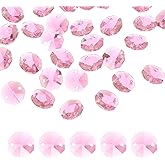 uxcell 70Pcs 14mm Crystal Octagon Beads, 2-Hole Glass Suncatcher Beads, Chandelier Prisms Parts Hanging Pendants for Home DIY Arts Crafts Decoration, Pink