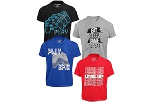 BROOKLYN VERTICAL 4-Pack Boys Short Sleeve Crew Neck T-Shirt with Chest Print | Soft Cotton Sizes 6-20