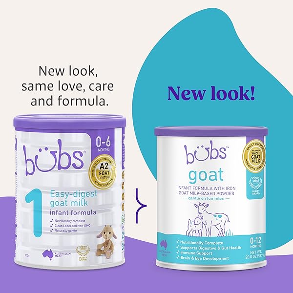 BUBS WHOLE GOAT MILK FORMULA WITH IRON, GOAT MILK-BASED POWDER, FOR INFANTS 0-12 MONTHS, MADE WITH NON-GMO GOAT MILK, 20 OZ