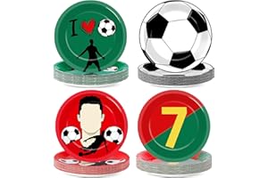 PARTY GREETING 48Pcs Soccer Paper Plates Soccer Star Disposable Dessert Plates Supplies 7Inch Red and Green Sports Ball Plate Sport Party Dinnerware Decorations for Birthday Baby Shower Party Decorations