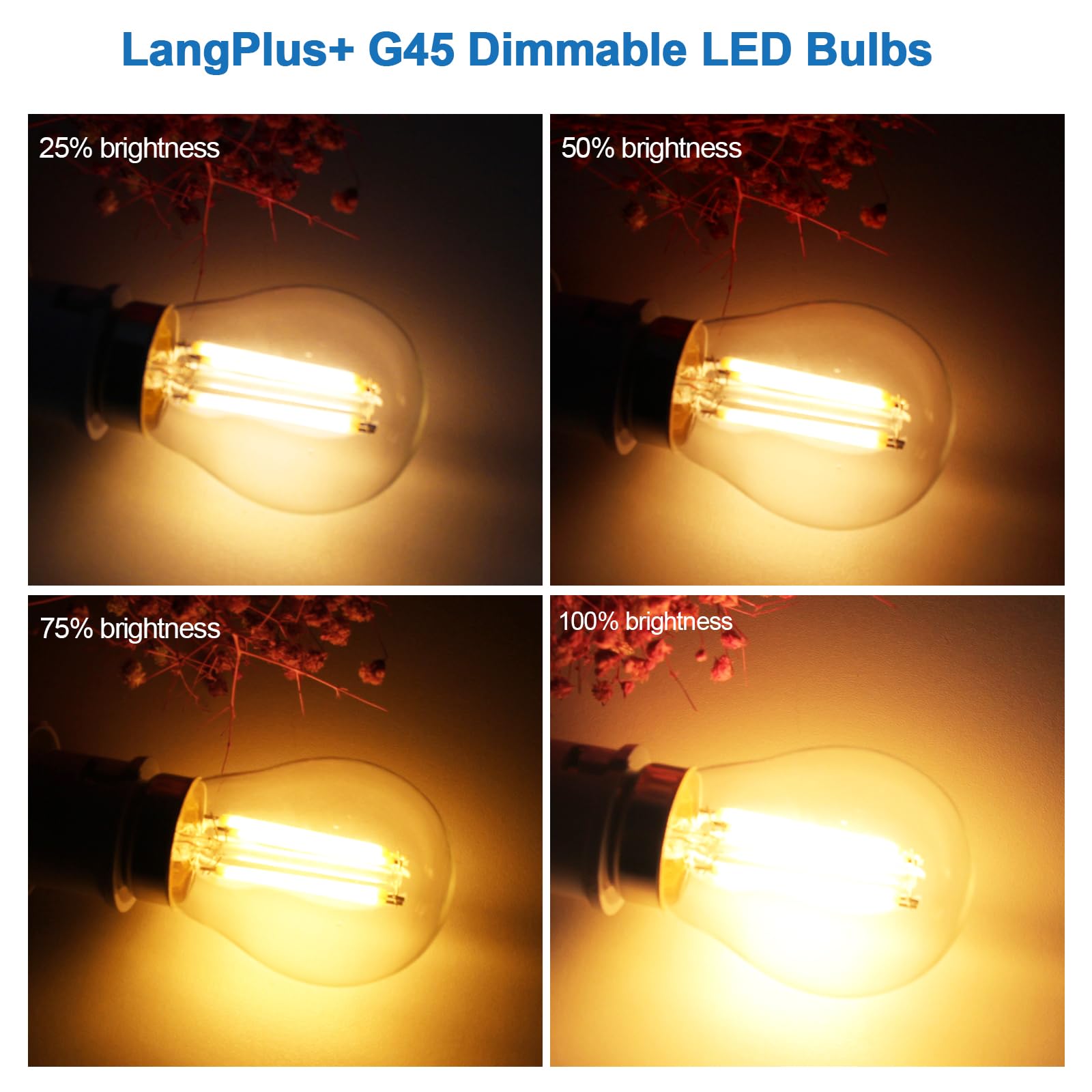 LangPlus+ 10 Stück E27 LED Lampe, Dimmbare G45 Birne, 4W, 40W Äquivalent E27 Sockel Globus Glühlampe, Warmweiß 2700K, LED Filament Fadenlampe für Pendelleuchten, Deckenventilator 3