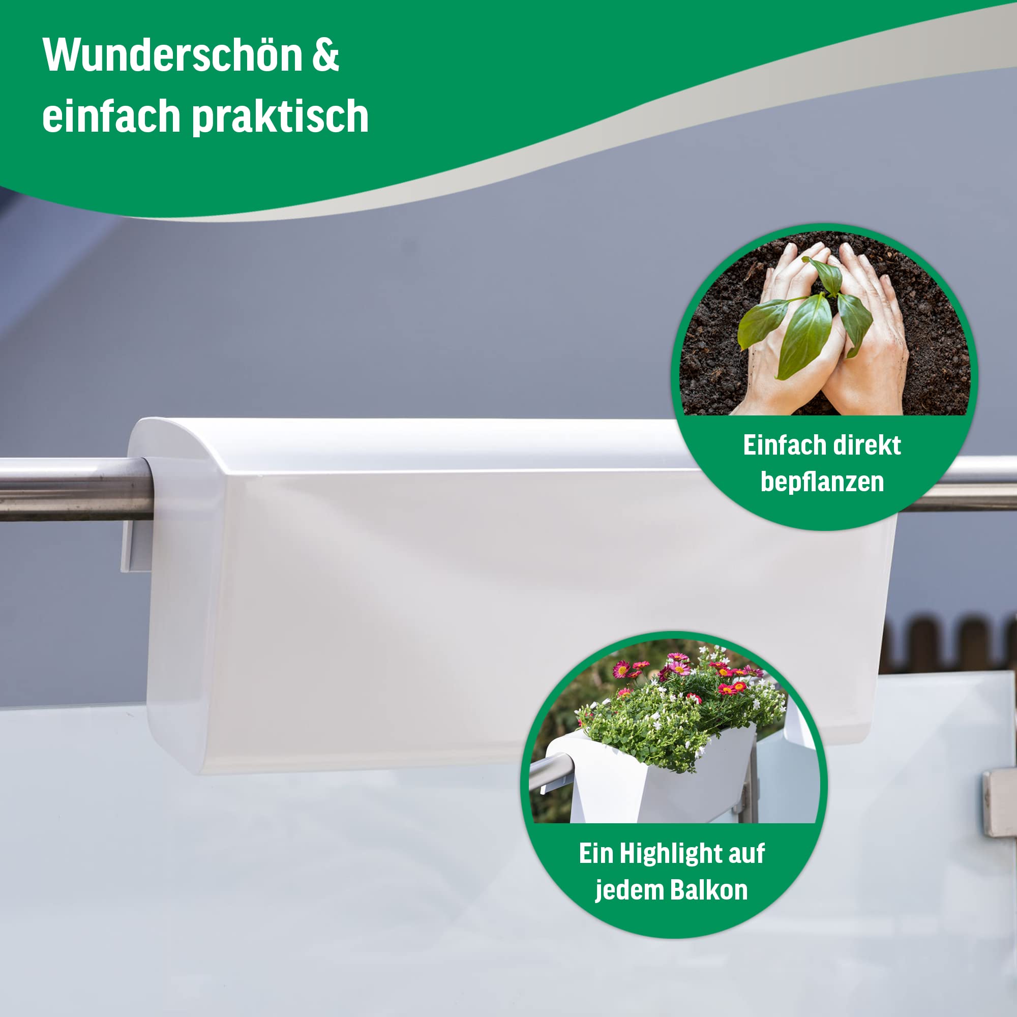 VIVANNO Balkona Classico Balkonkasten mit Halterung & Wasserspeicher Weiß 5
